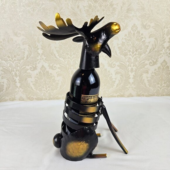 Metal Moose Wine Bottle Holder Steward Butler Free Standing Novelty Gift Humor - Picture 6 of 14